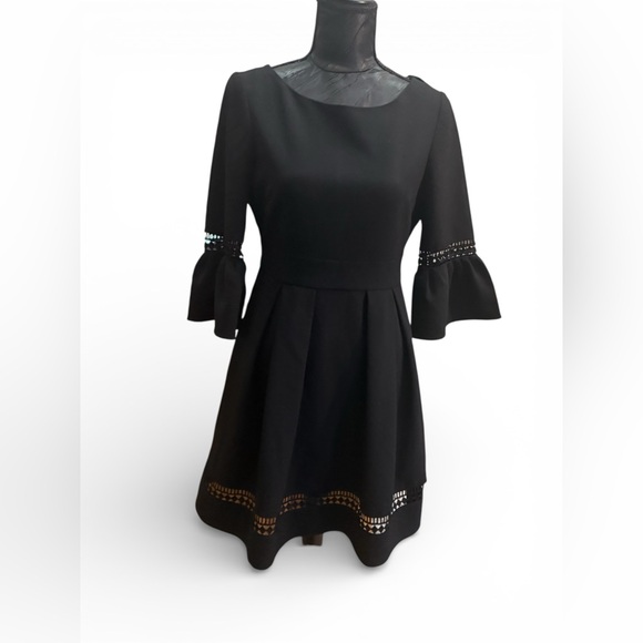 Eliza J Black Fit-and-Flare Dress with Fluted Sleeves - Picture 2 of 7